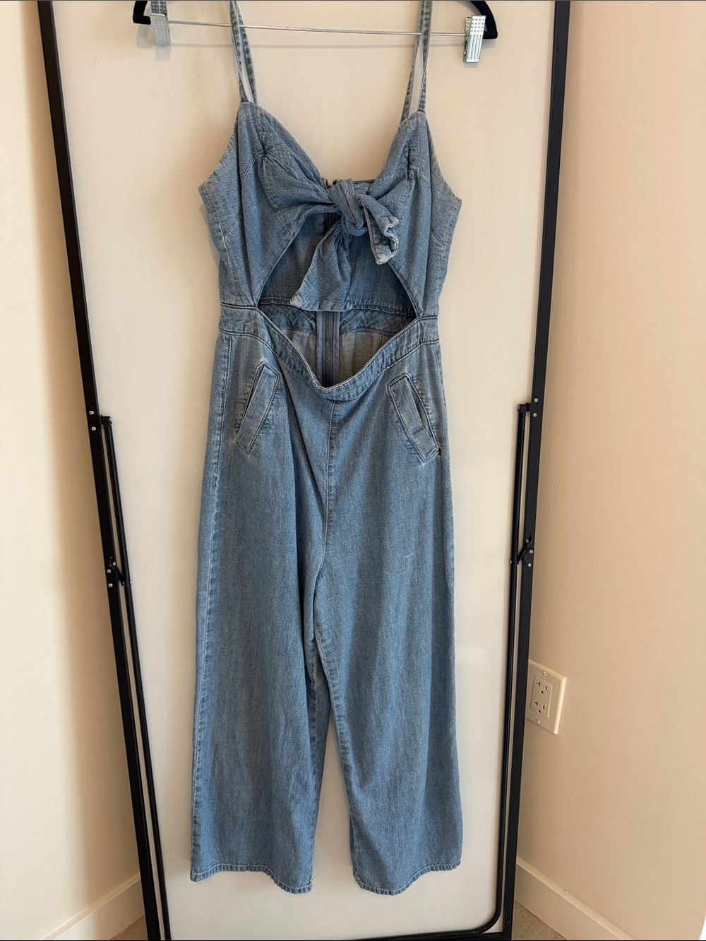 Topshop Denim Cutout Tie Front Jumpsuit